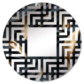 DesignQ 0 wall mirror, Oval Glam, Modern mirror, Round Black bathroom mirror, 0 vanity mirror Dark Elegance In Noir And Gold printed mirror decor, round mirror 24 inch