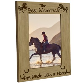 CREATCABIN Engraved Wood Picture Frame Horse Photo Frame Display Pictures 4x6 Wall Mounting Printing Poster Rider Brown Frame Stand for Horse Lovers Gallery Tabletop Desk Decor 6 x 8Inch
