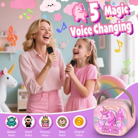 Unicorn Toys for Girls Age 4-6 Mini Karaoke Machine for Girls Unicorn Birthday Decorations Toys 3 4 5 6 7 8 9 Year Old Girl Birthday Gifts with 2 Wireless Microphones