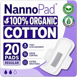 Almohadillas regulares para mujer – Almohadillas de algodón orgánico con certificación Nannocare – Almohadillas con alas – Productos de higiene femenina – 20 almohadillas sanitarias para mujer – Almohadillas femeninas (20 unidades (paquete de 1))