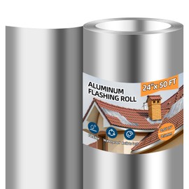 Aluminum Roll Flashing, 24'' x 50' Metal Roofing Roll for Roof and Garden, Prevents Roofing Stains, 0.019-inch/0.3 mm Thickness (26GA) Roof Strip for Moss and Mildew Prevention