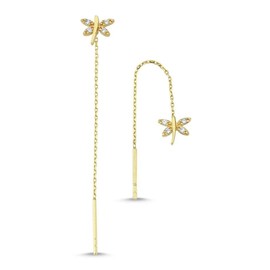 Wish Carat 14k Gold Dragonfly Dangle Drop Earrings - Threader Earrings, Yellow Gold, Hypoallergenic Earrings, Dainty Jewelry for Women