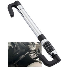 Steering Wheel Lock Anti-Theft Car Device, Retractable Keyless Password 5 Code Combination Car Steering Wheel Pedal Brake Locks Security Heavy Duty Universal Fit Vehicle Car Truck Van SUV (Elongated)