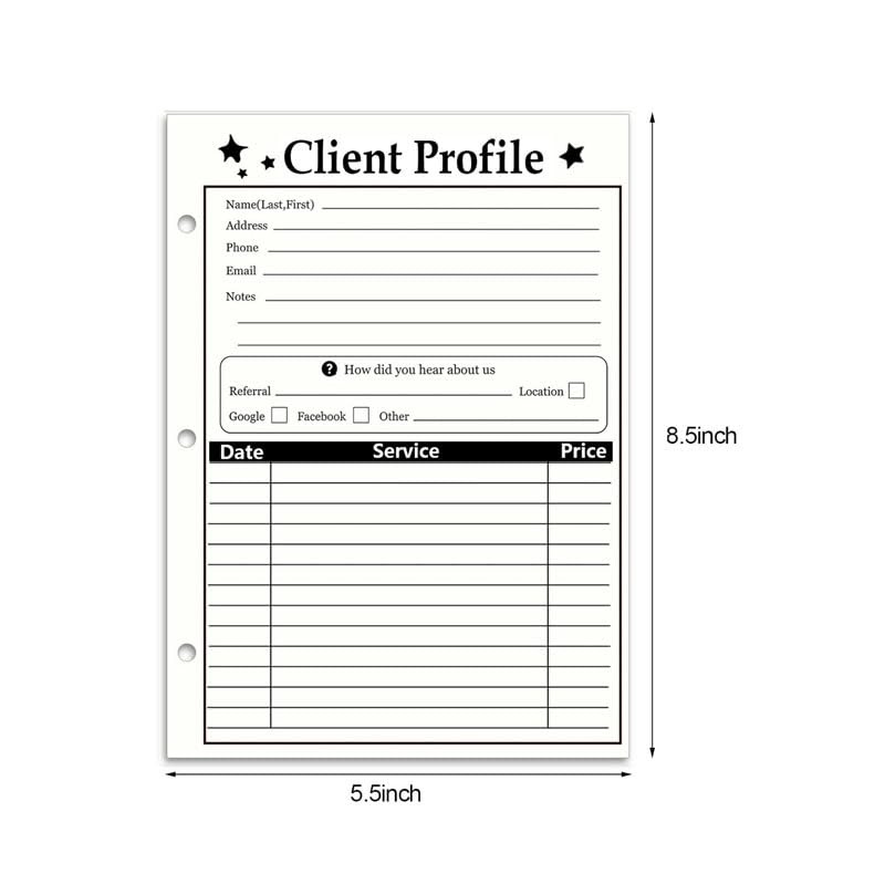 3-Hole Client Profile Cards for Salon, Spa & Hairdresser (100