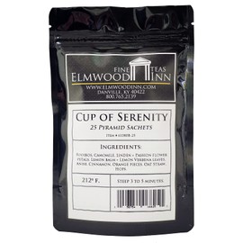 Elmwood Inn Fine Teas, Cup of Serenity Caffeine-Free Herbal Tea, 25 Pyramid Sachet Tea Bags