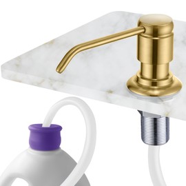 Gagal Kitchen Sink Soap Dispenser (Brushed Gold) and Extension Tube Kit for Kitchen Sink, Complete Brass Head with 40" Silicone Tube Connect to The Bottle Directly, Say Goodbye to Frequent Refills