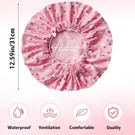 Shower Caps for Women Reusable, Bath Caps Pattern And Solid Color Dual-Layer Usable, Waterproof Shower Cap for Shower, Spa, Home Use and Hotel