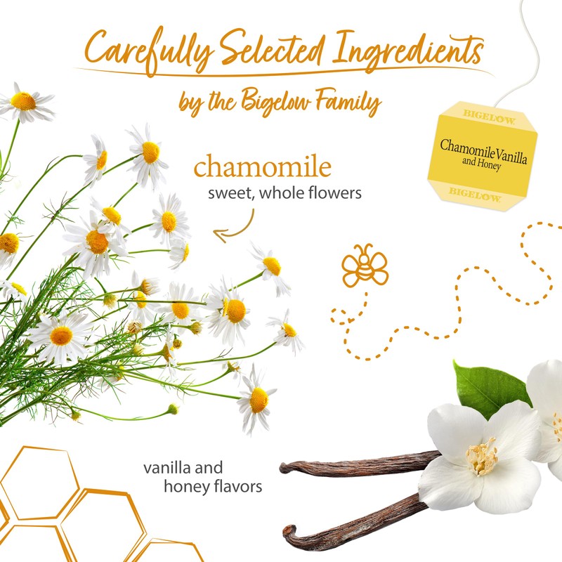 Bigelow Tea Chamomile Vanilla with Honey Herbal Teabags Box, Caffeine