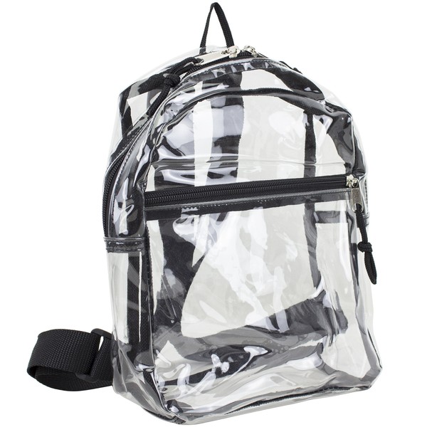 Eastsport 100% Transparent Clear MINI Backpack (10.5 by 8 by 3 Inches) with Adjustable Straps (Clear/Black)
