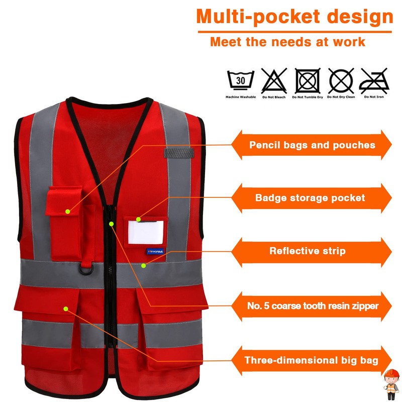 A-SAFETY Small High vis Red Reflective FIRE Safety Vests with