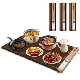 Food Warmer Silicone Electric Warming Tray - Rapid Heating, Precise 6-Level Temperature Control, Rollable & Portable, Easy to Clean, Ideal for Parties, Gatherings (Brown, Large 3pack)