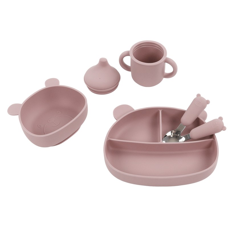 5pcs Baby Feeding Kit Food Grade Silicone Bear Design Plate