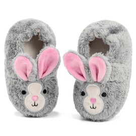 LACOFIA Toddler Terlik Çocuk Ev Ayakkabıları Çocuk Kış Sıcak Peluş Terlik Kaymaz Kauçuk Taban ile, Gri Tavşan, 5/6 UK Child