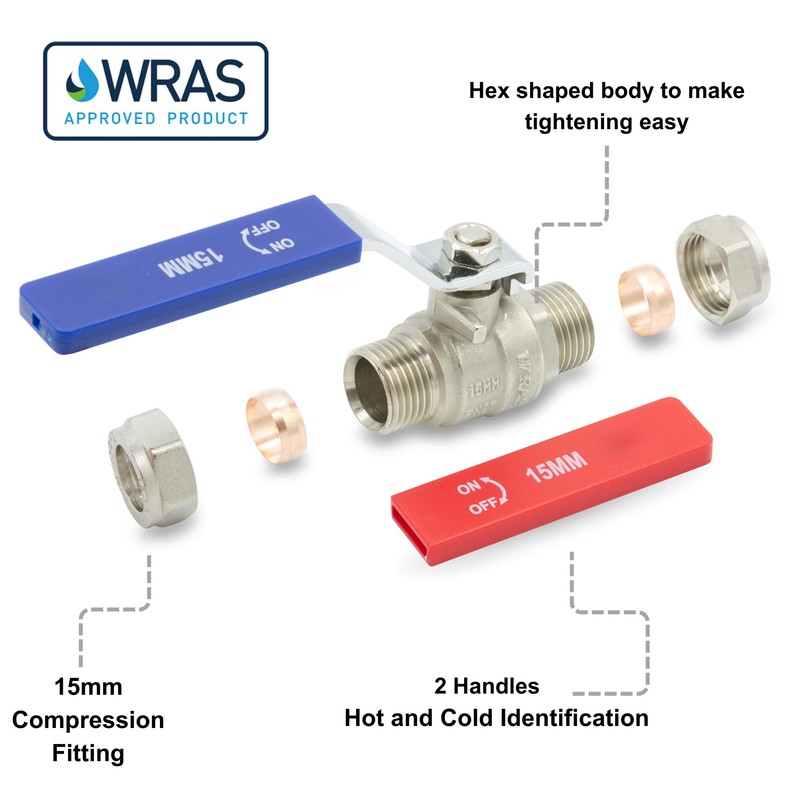 15mm Lever Isolation Valve ISO Compression Fitting Full Bore Water