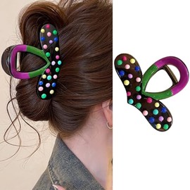 Green and Pink Hair Clips for Women for Thick Hair Y2k-style Heart Ribbon Shaped Design Claw Clips Summer Polka Dot Barrettes for Styling Movie Favors Fans Accessories Birthday Supplies 1Pcs