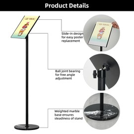 Sign Holder Stand,Poster Sign Stand Advertising Signs for Business,Sturdy Floor Standing Display for Signs Versatile 8.5 x 11 inches Sign Holder,Marble Base,Vertical and Horizontal View Sign Displayed (8.5 x 11 inches,Black)