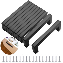 MEEQIAO, Pack of 10 Furniture Handles, Black Fashion Stainless Steel Square Handles, Cabinet Handles with 20 Screws, Reusable for Kitchen, Drawer, Cabinet, Furniture