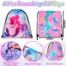 Winrayk 12 Sets Mermaid Party Favors for Girls Kids, Drawstring Bag Silicone Bracelet Tail Keychain Tattoo Sticker, Goodie Bags Stuffer Filler Prize Summer Little Mermaid Birthday Party Supplies Decor