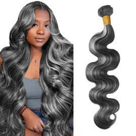P1Bgrey Bundle Highlight Body Wave Human Hair Bundles Fridnae Hair Two Tone Salt And Pepper 1 Bundle 30 Inch 8A Grade Ombre Grey Body Wave Bundles 100G