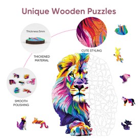 Unique Wooden Jigsaw Puzzles - Lion, 500 Pcs King Size 13.4'' x 16.9'', Luxurious Animal Shaped Wood Puzzle, Beautiful Package, Best Gift for Adults