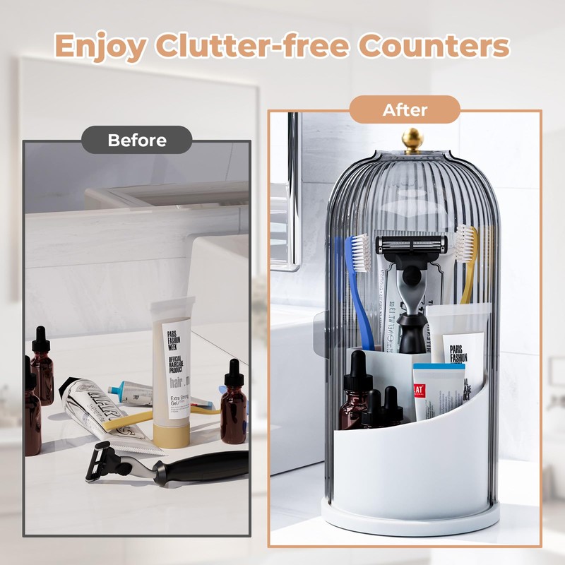 Toothbrush Holders with Sliding Lid for Bathroom Counter Organizer, Tooth