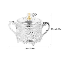 Kichvoe Sugar Bowl: 1Pc Turkish Sugar Bowl with Lid and Spoon Condiment Pots Seasoning Box Silver Embossed Saltbox Glass Candy Jar Coffee Bar Accessories