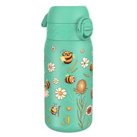 ION8 Insulated Steel Water Bottle, 320 ml/11 oz, Leak Proof, Easy to Open, Secure Lock, Dishwasher Safe, Carry Handle, Flip Cover, Metal Water Bottle, Raised Print, Stainless Steel, Bees Design