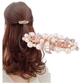 Herbeluemily HM-0113-R03-F Barrette, Pearl, Bijou Stone, Metal Fittings, Hair Clip, Stylish, Adult, Elegant, F, Cherry