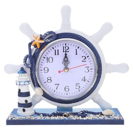 DECHOUS Nautical Desk Clock Silent Mediterranean Style Steering Wheel Table Clock for Home Living Room Shelf Desk Decor