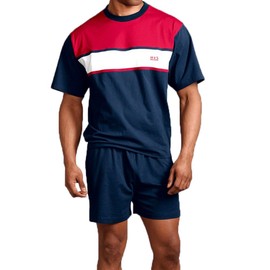 H.I.S Men's Short Pyjamas, Navy Red White