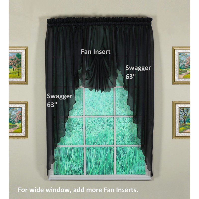 Today's Curtain Emelia Original Voile Fan Insert, Black, 30" W