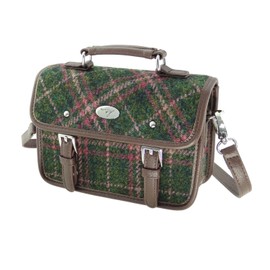 BRAW CLANS TARTANS Harris Tweed Ladies Mini Satchel LB1230 - Dark Green and Plum Check Tartan, Detachable Strap, Scottish Heritage Bag for Women, Gift for Valentines day, Mothers day, Wedding