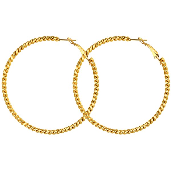 FOCALOOK Women's Twisted Hoop Earrings Diameter 60 mm Thin Twist