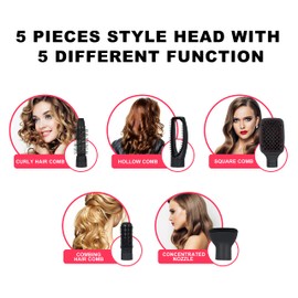 Simeiyue Hair Dryer Brush, Blow Dryer & Volumizer Styler Hot Air Brush, Negative Ionic Electric Hair Curler Straightener Brush, Detachable & Interchangeable Brush Head (Gray&Pink), BY-812