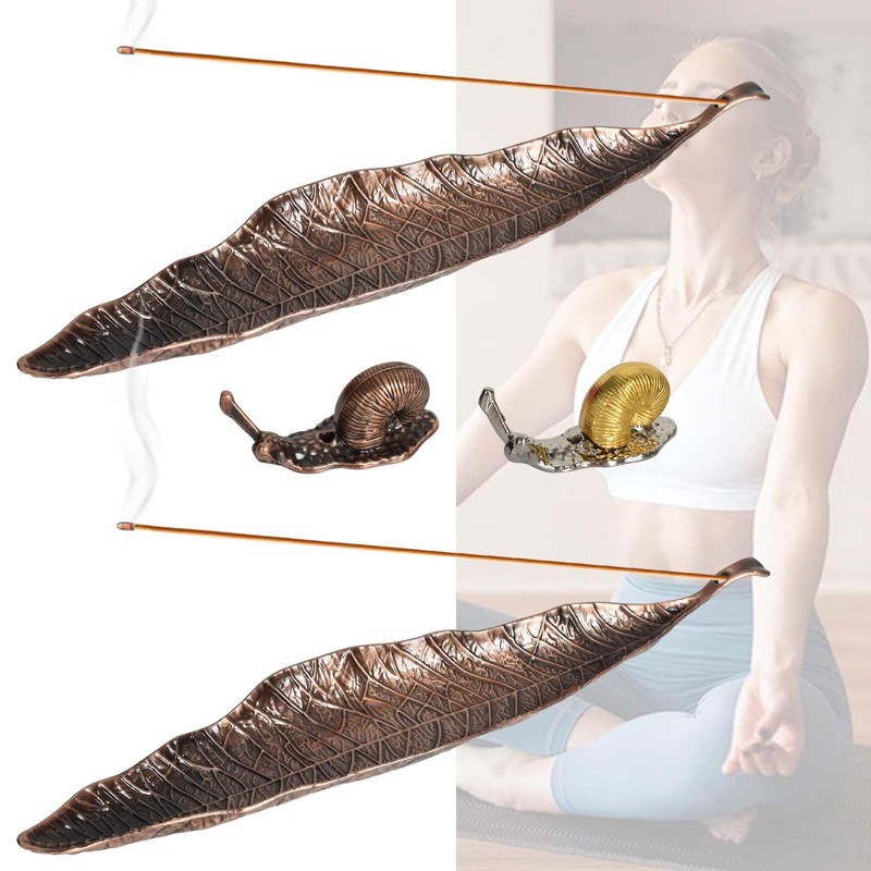 Set of 4 Incense Sticks Holders, Leaves and Snails Incense
