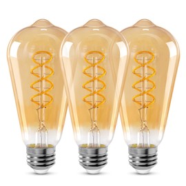 Decoaui ST64 LED E26 Vintage Edison Light Bulbs, Amber Glass, Dimmable, 4W(40W Equivalent) 300 Lumin, 2200K Warm White, Spiral Filaments Design, Antique Style, 25000 Hrs, 3-Pack