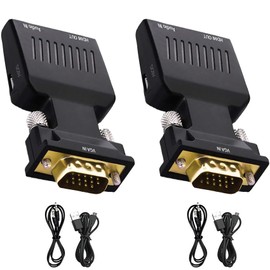 tunghey 2Pack VGA to HDMI Adapter Converter with Audio,(PC VGA Source Output to TV/Monitor with HDMI Connector), Active Male VGA in Female HDMI 1080p Video Dongle Adapter for Computer