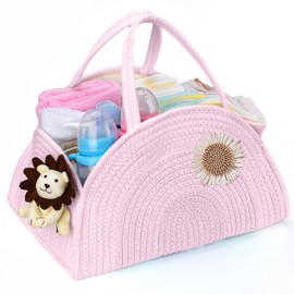 JMBNH Baby Diaper Caddy Organizer, Baby Basket for Diapers and Baby Wipes, Newborn Essentials for Boys and Girls, Gift for Baby Shower,Pink