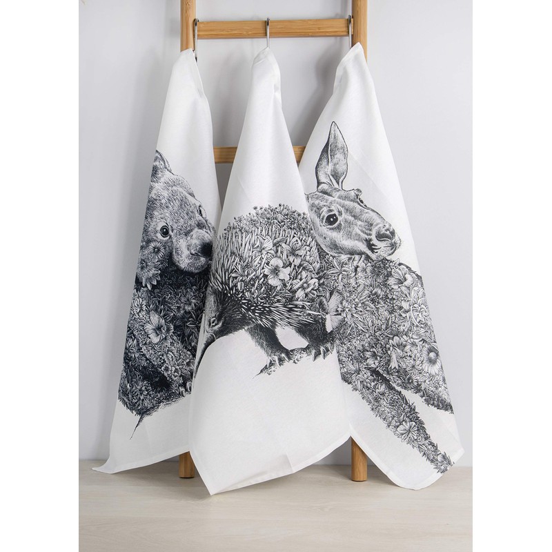 MAXWELL & WILLIAMS Echidna Tea Towel 100% Indian Cotton White