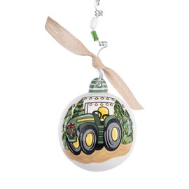 Glory Haus Green Tractor 'Tis The Season Ornament - Farmhouse Christmas Tree Decoration, Hand-Painted White, Red, & Green Ceramic Home Decorations, for Holiday Decor & Christmas Ornaments Collection