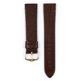 Hirsch Lizard Leather Watch Strap - Polished Brown Round Scales - L - 18mm / 16mm - Shiny Gold Buckle - Lizard Leather Band