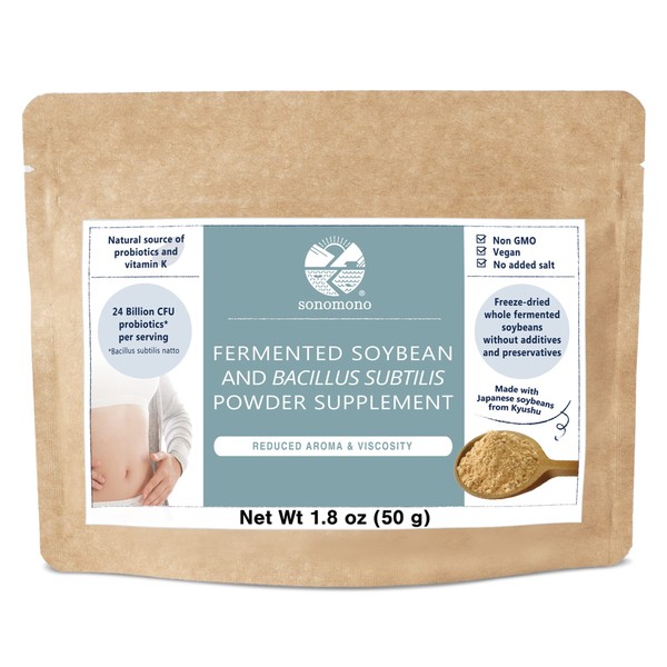 sonomono Natto Powder Mild, Fermented Soybean Powder for Gut Health, Natural Freeze-Dried Japanese, High in Probiotics, Vitamin K, Nattokinase, 50 g Bag