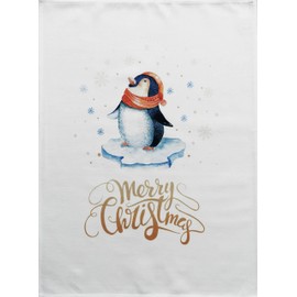 Half a Donkey Merry Christmas Penguin - Large Cotton Tea Towel
