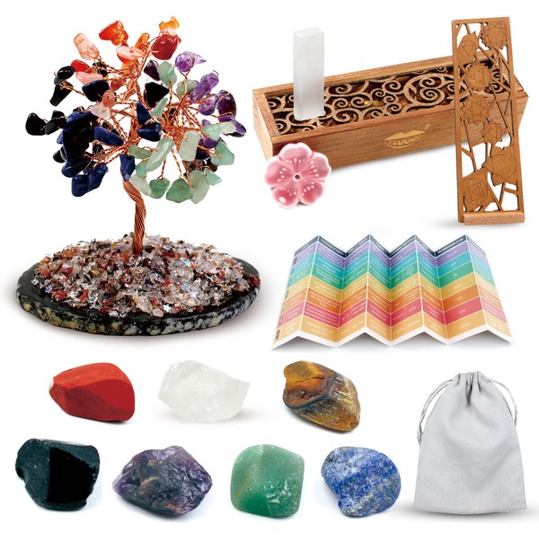 vuUUuv Chakra Stone & Crystal Healing Set for Tumbled，Meditation, Chakra Balance or Ritual，Selenite with Cleaning Healing Energy (Rough-7pcs+2pcs)