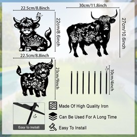 3PCS Outdoor Black Highland Cow Metal Silhouette Statues Garden Decor Sets, Outdoor Decor, Yard Art, Patio, Lawn Ornaments,Funny Outdoor Decor for Garden, Gifts for Women Men Highland Cow Lovers