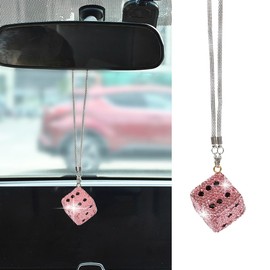 JSCARLIFE Bling Hanging Dice with Dots Car Rearview Mirror Charm, Bling Car Charm, Rear View Mirror Accessories, Stylish Auto Interior Decor (Pink)