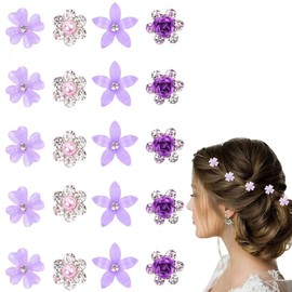 LONZIKP 20 Stück Mini-Blumen-Haarspangen, süße Strass-Haarnadeln, kleine dekorative Haarspangen, Hochzeits-Haarspangen, weiße Blumen-Haarspangen, Braut-Haar-Accessoires für Mädchen (Lila)