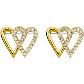 Set of 2 Brooch Lapel Pins With Rhinestones (Golden Bling Hearts)