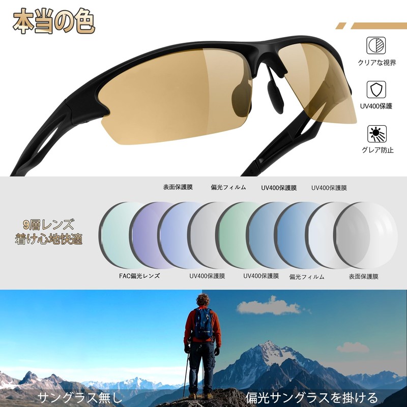 KANASTAL Sunglasses, Men's, Sports, Super Bendable Ear Hooks, Frame, Polarized,