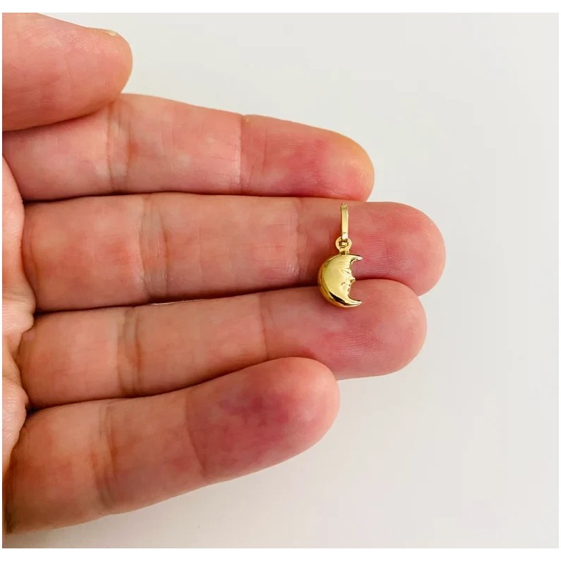 Alex and Elsa 14K Real Gold 3D Half Moon Pendant,